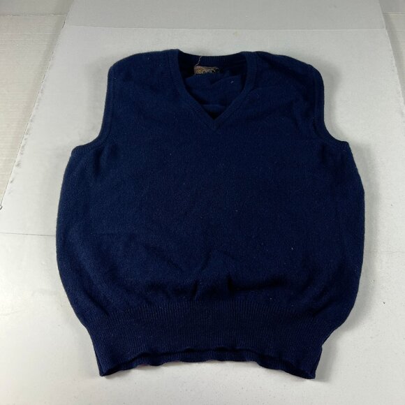 VTG Roots Lambs Wool Sweater Vest Men's Fits Medium Dark Blue Sleeveless Tag 42 - Picture 1 of 9